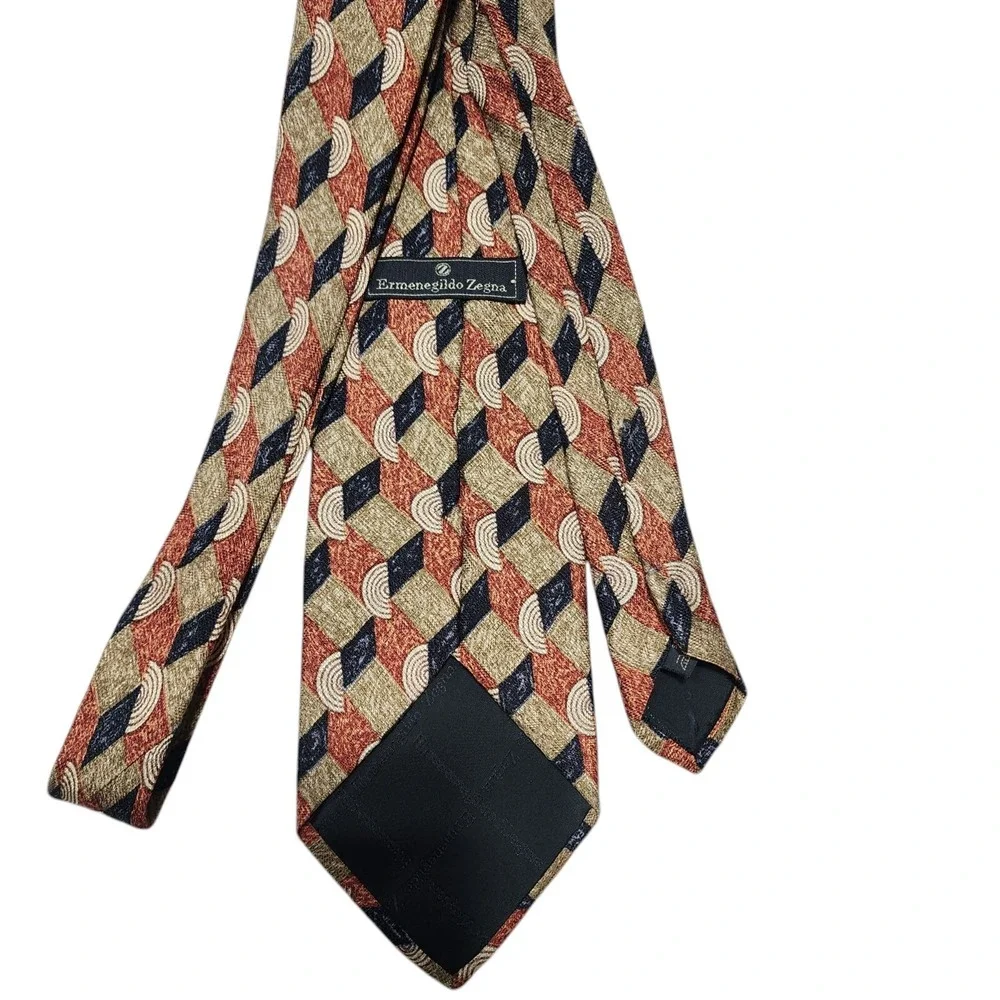 Ermenegildo Zegna Mens Vintage Geometric Silk Tie Made In‎ Italy Multicolor